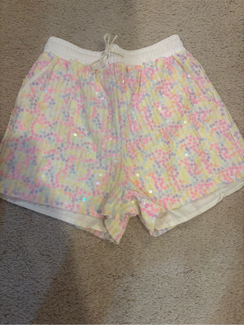 NWOT White birch Cream Elastic Waist Skirt with Sequin Pastel Hem